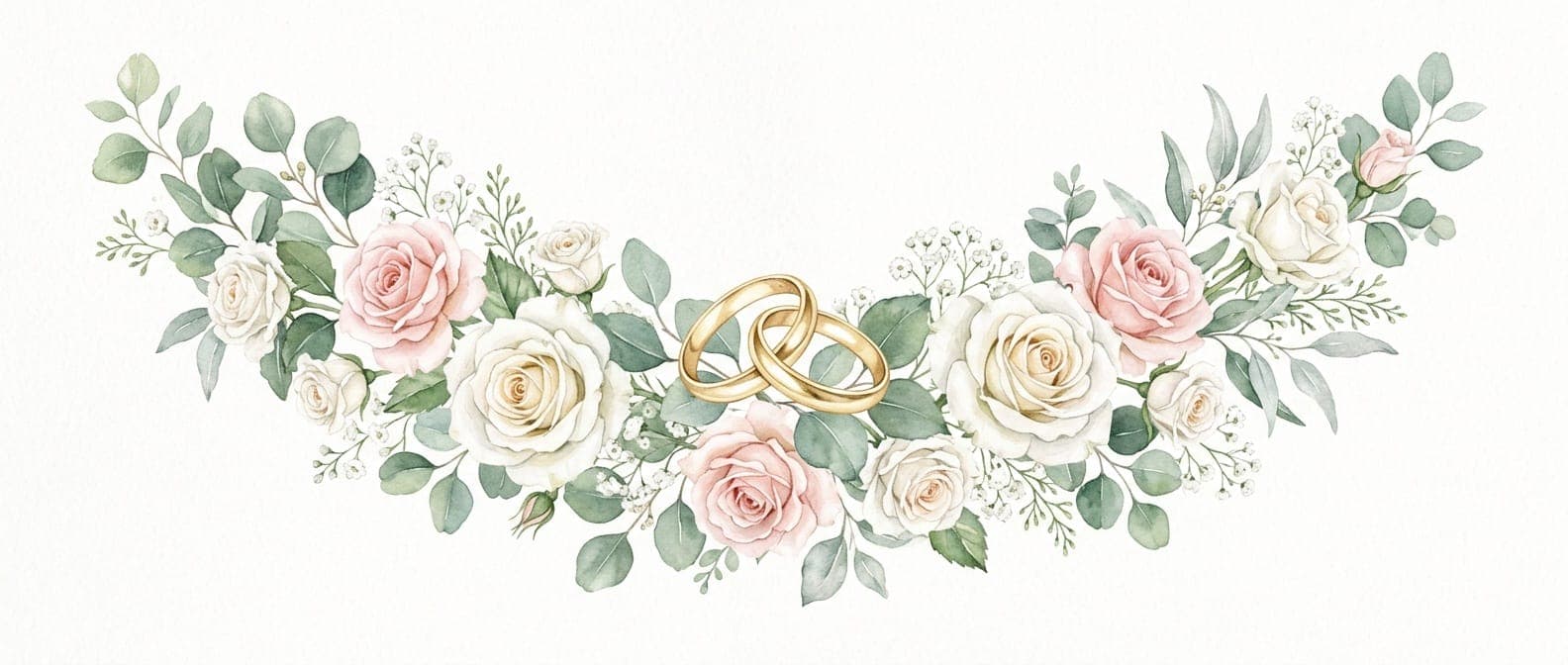 Arte de la invitación de boda: anillos y flores