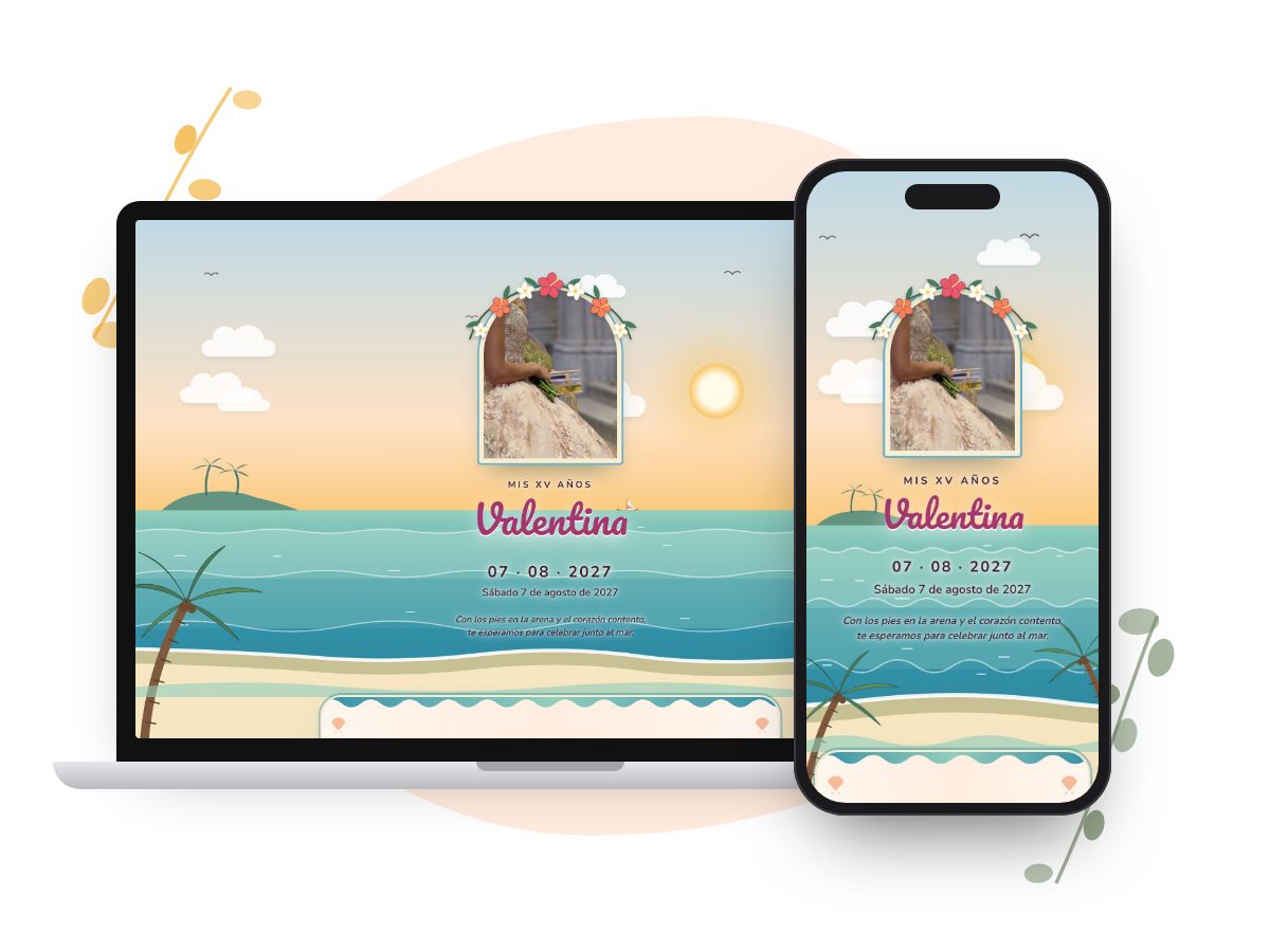 Invitación Atardecer en la Isla en computadora y celular