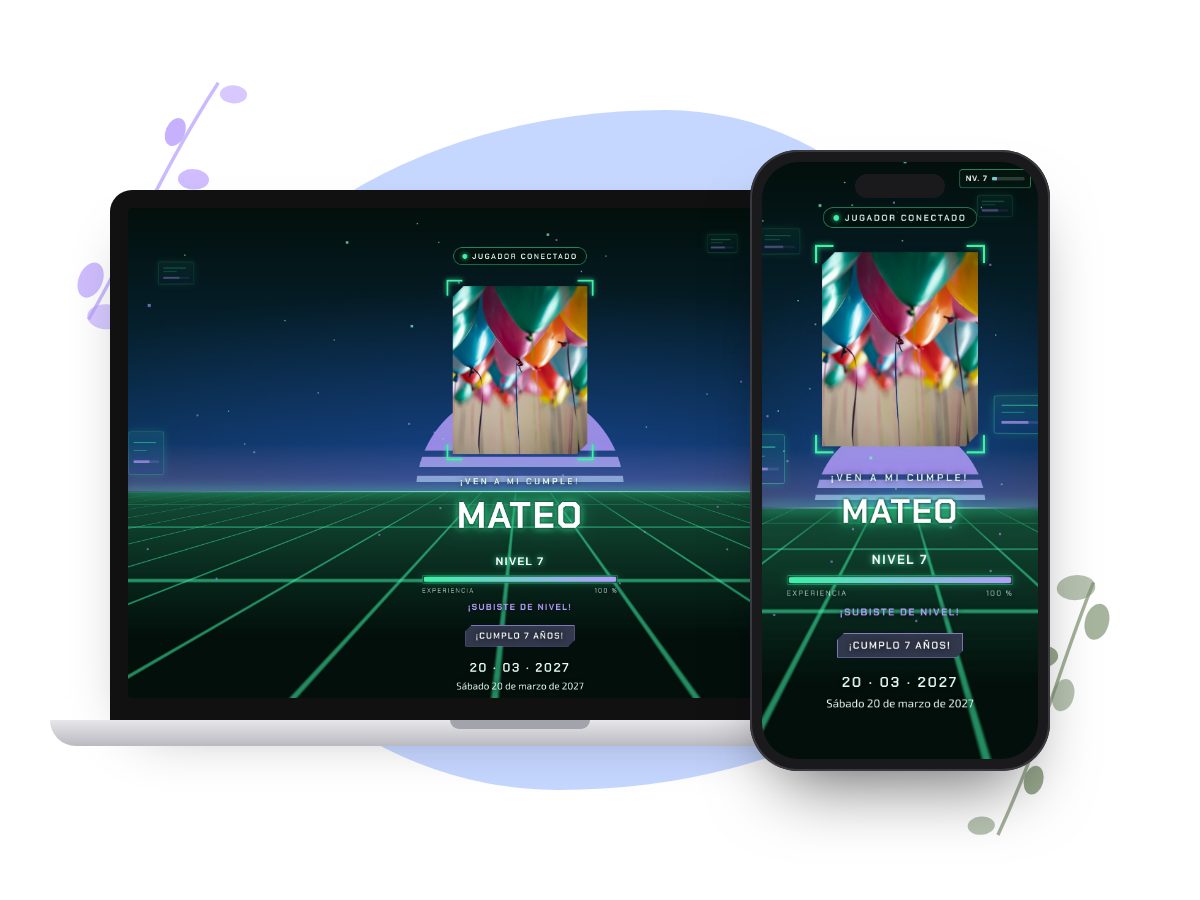 Invitación Aurora Digital en computadora y celular