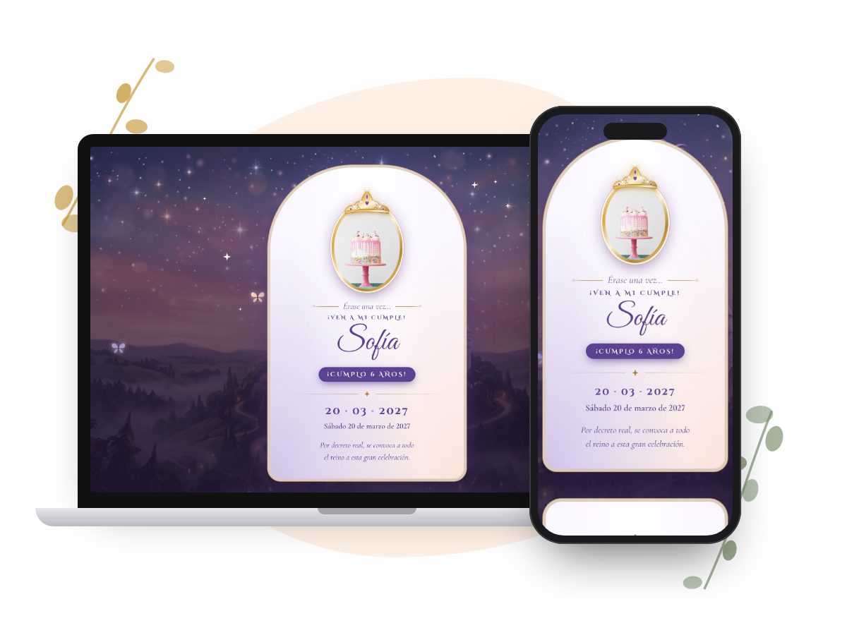 Invitación Baile Lavanda en computadora y celular
