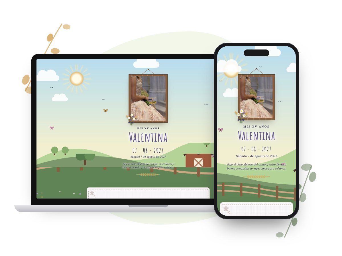 Invitación Campos de Lavanda en computadora y celular