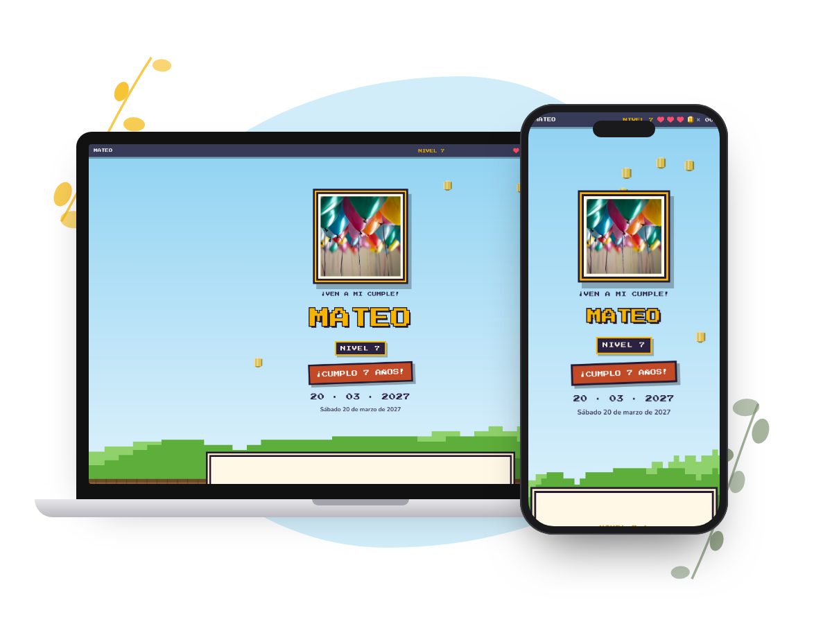 Invitación Mundo Aventura en computadora y celular