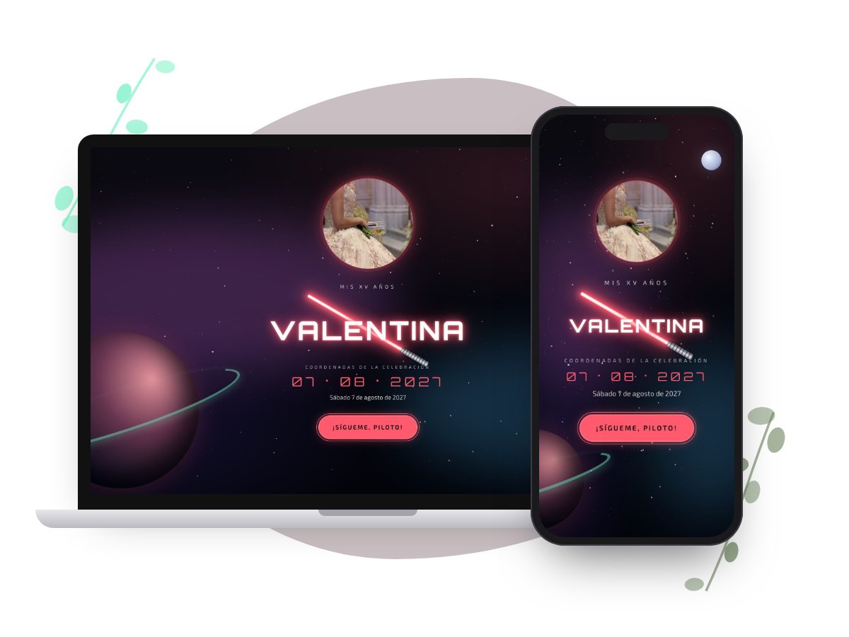 Invitación Nueva Era en computadora y celular