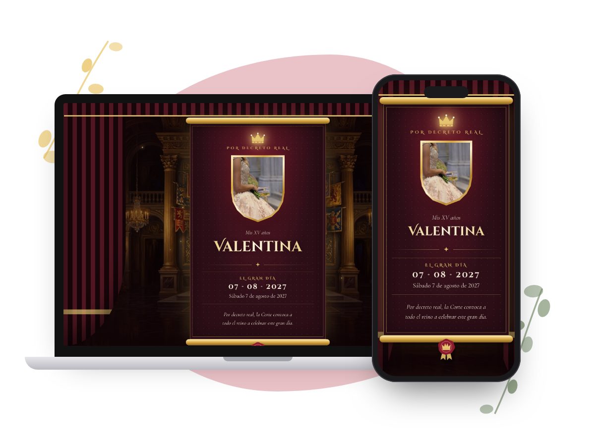 Invitación Reina de Rubí en computadora y celular